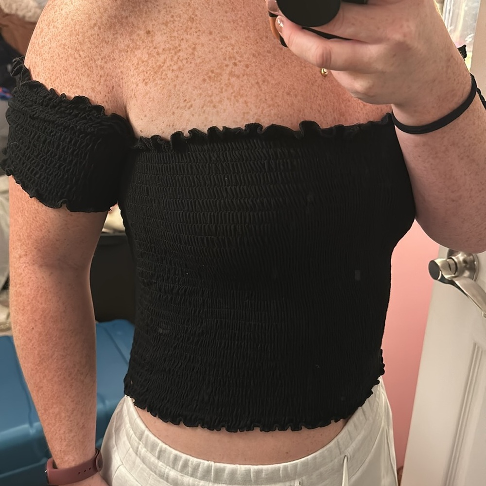 Black Stretchy Off The Shoulder Top